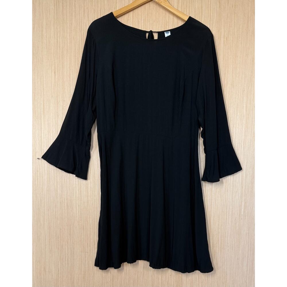 Old Navy Bell Sleeve A Line Dress Womens Size 14 Black Side Zip LBD